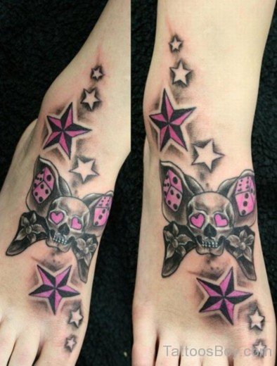 Skull And Star Tattoo On Foot-Tb130