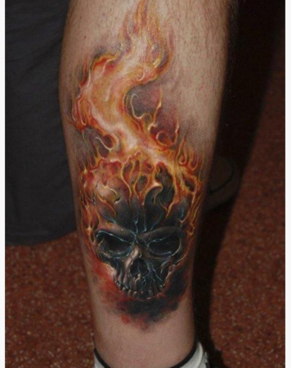 Skull Flame Tattoo On Leg-TB1095