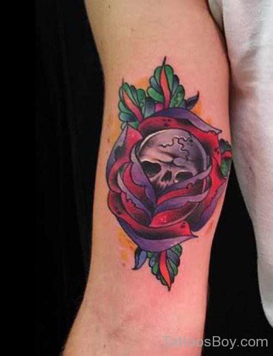 Skull Rose Tattoo On Bicep-TB158