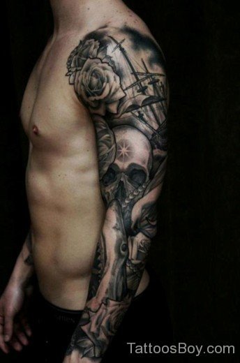 Skull Tattoo On Full Sleeve-TB1086
