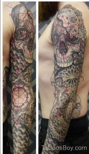 Skull Tattoo On Full Sleeve-TB1235