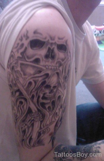 Skull Tattoo On Half Sleeve-TB182