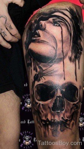 Skull Tattoo On Thigh-TB1088
