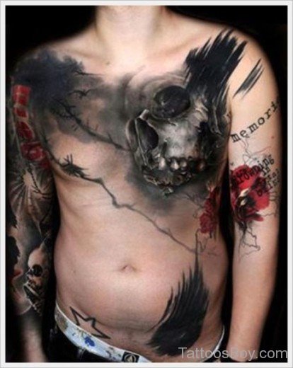 Skull Tattoo On chest-TB1232
