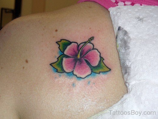 Small Hibiscus Tattoo Design On Back-TB12139