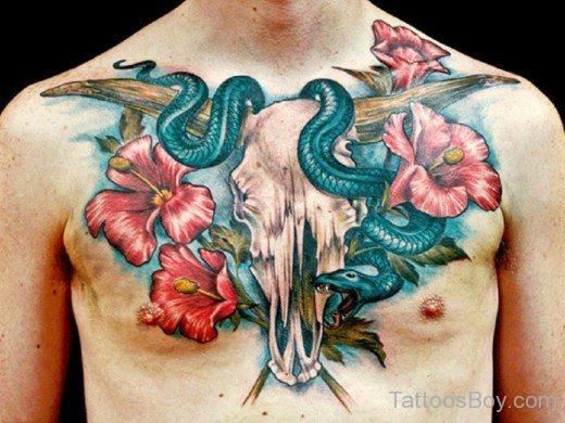 Snake And Hibiscus Flower Tattoo-TB12141