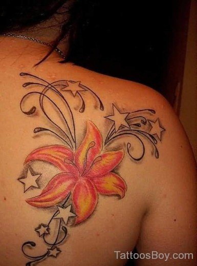 Star And  Lily Tattoo On Back-TB12140