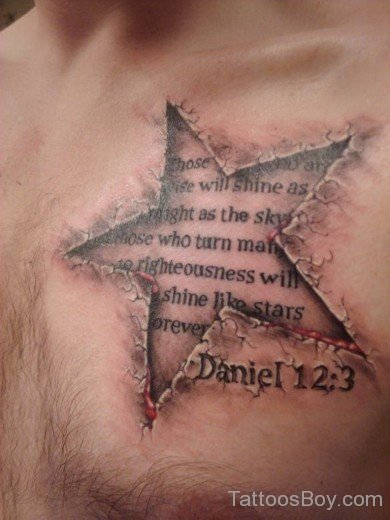 Star And Wording Tattoo On chest-TB1095