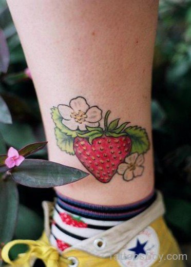 Strawberry Tattoo On Leg-TB134