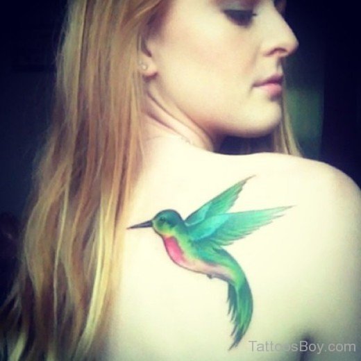 Stylish Hummingbird Tattoo On Back-TB1149