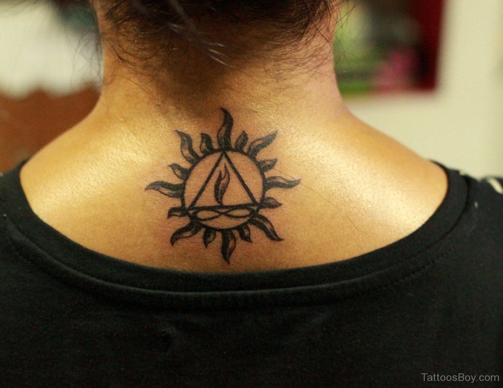 Sun Tattoo On Nape.