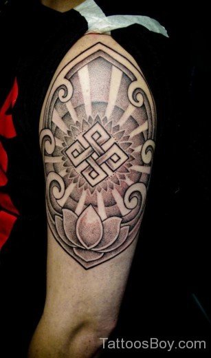 Tibetan Eternity Knot Tattoo On Bicep-TB122