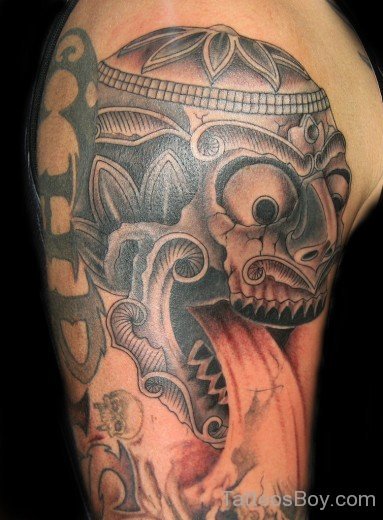 Tibetan Skull Tattoo On Shoulder