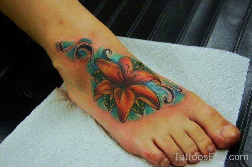 Tiuger  Lily Tattoo On Foot-TB12144