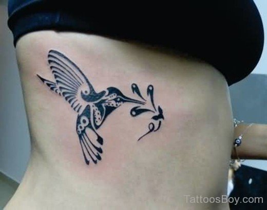 Tribal Hummingbird Tattoo On Rib-TB1153