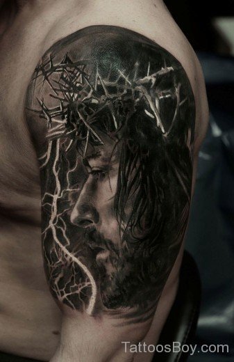 Tribal  Jesus Tattoo On Half Sleeve-TB155