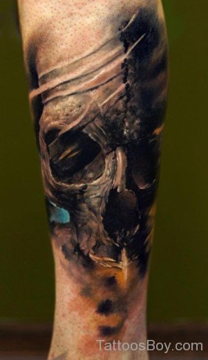 Unique Grey Ink Skull Tattoo-TB1242