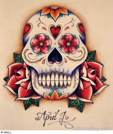 Unique Skull And Rose Tattoo Design-TB172