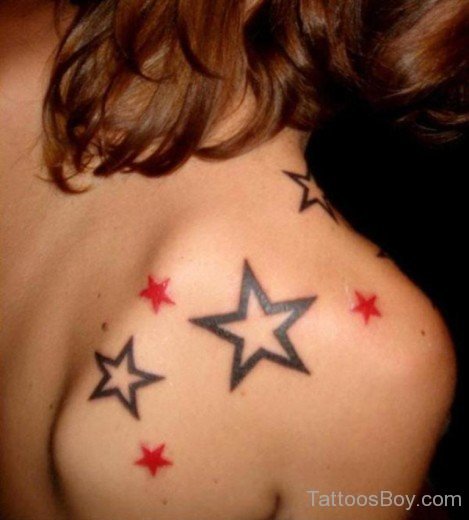 Unique Star Tattoo On Back-Tb156