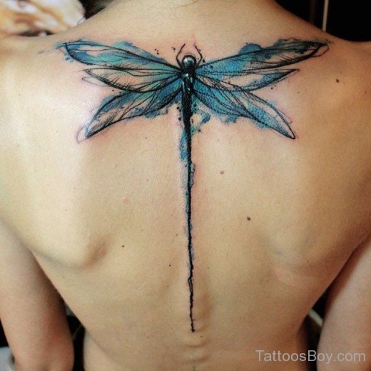 Watercoloed Dragonfly Tattoo On Back-Tb1295