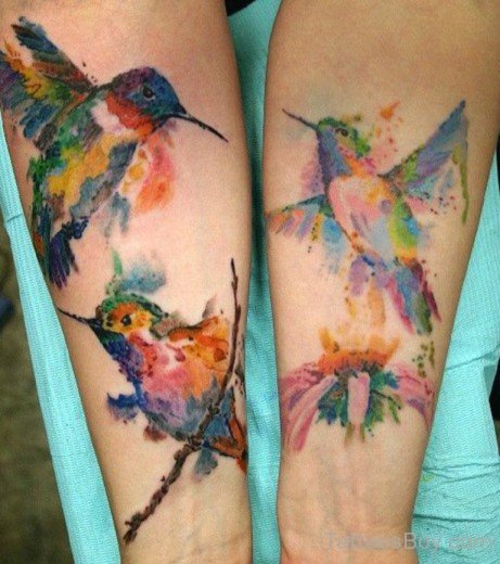 Watercolor Hummingbird Tattoo On Arm-TB1159