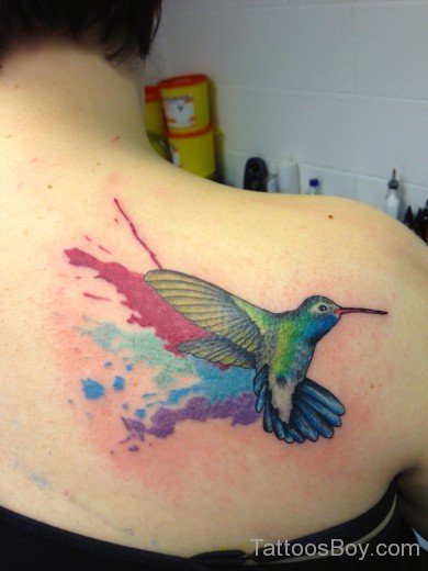 Watercolor  Hummingbird Tattoo On Back-TB1157