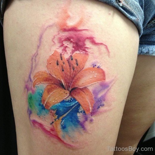 Watercolor Lily Flower Tattoo