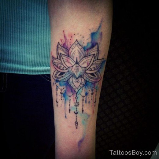 Watercolor Lotus Tattoo On Arm-TB1117