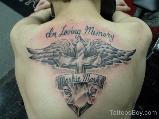 Wings And Cross Tattoo On Back-TB1129