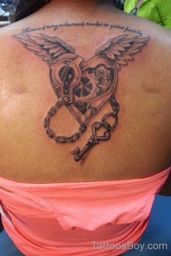 Wings And  Key Tattoo On Back-TB1166