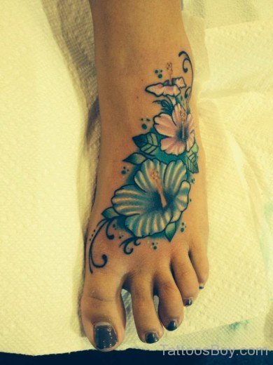 Wonderful Hibiscus Flower Tattoo On Foot-TB12149