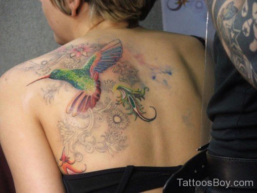 Wonderful Hummingbird Tattoo Design On Back-TB1160
