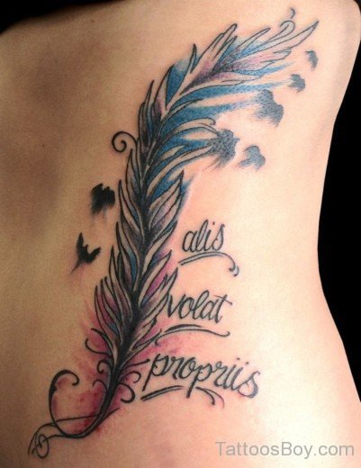 Wording And Feather Tattoo-TB1100