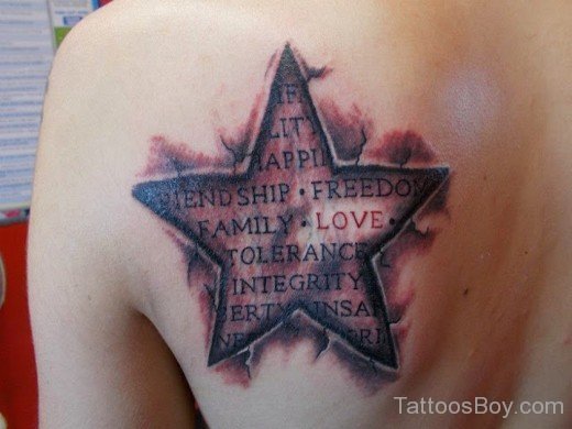 Wording And Star Tattoo On Back-Tb158