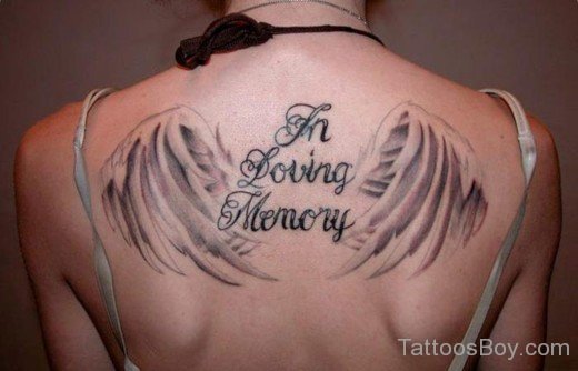 Wording And Wings Tattoo On Back-TB1140