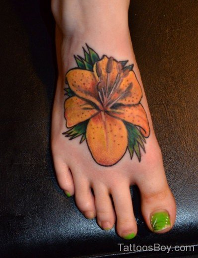 Yellow Lily Tattoo On Foot-TB12154