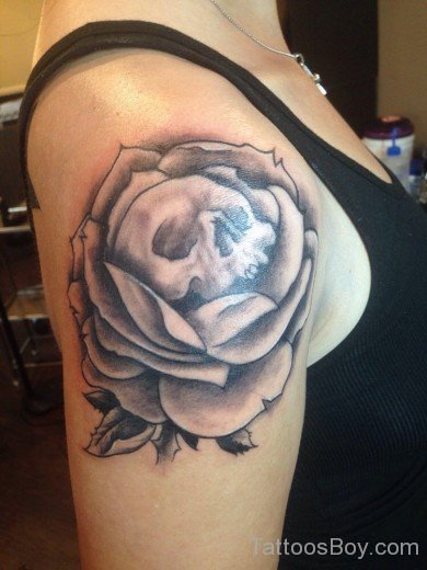 Skull and Rose Tattoo On Shoulder-TB152
