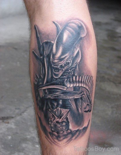 Alian Tattoo On Leg