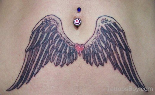 Amazing Angle Wings Tattoo On Belly-TB101