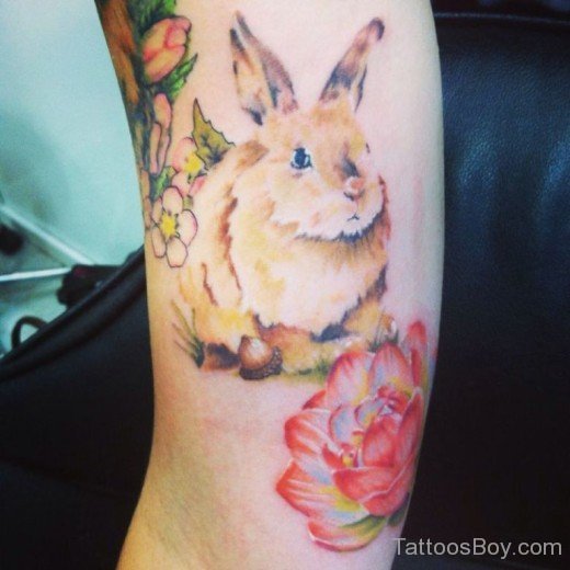 Nice Flower And Rabbit Tattoo-TB102