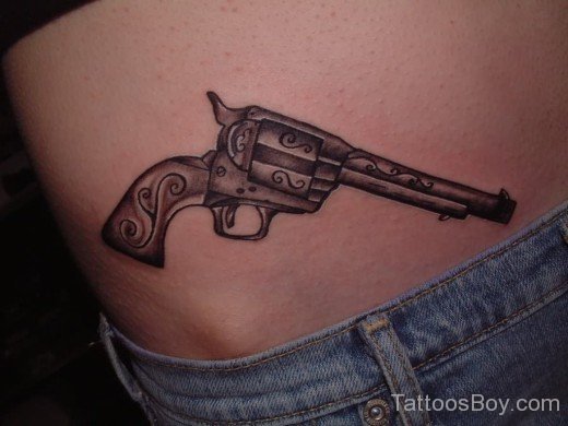 Amazing Gun Tattoo On Waist-TB1001