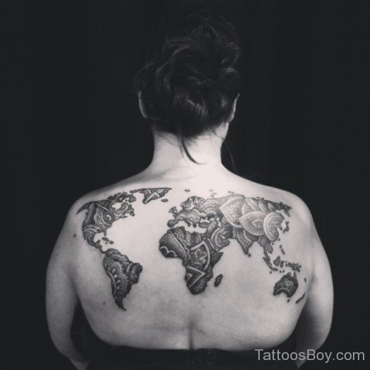 Amazing Map Tattoo On Back-TB102