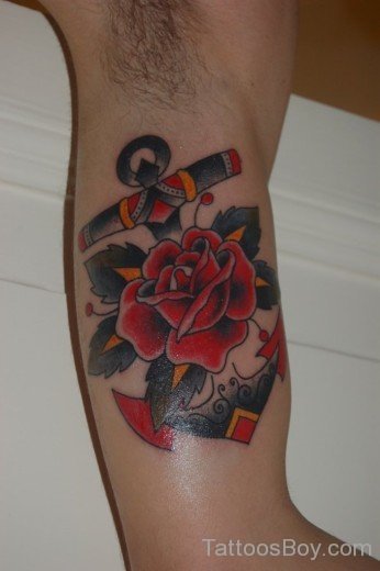 Anchor And Rose Tattoo On Bicep-TB12002
