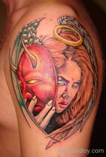 Angel Girl And Mask Tattoo-TB101