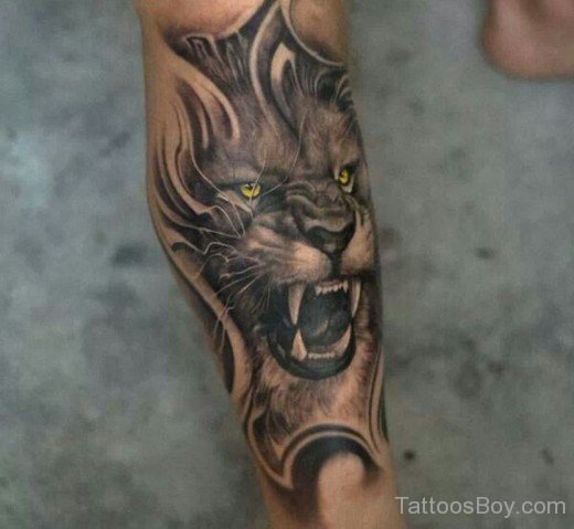 Angry Lion Tattoo On Leg-TB1004