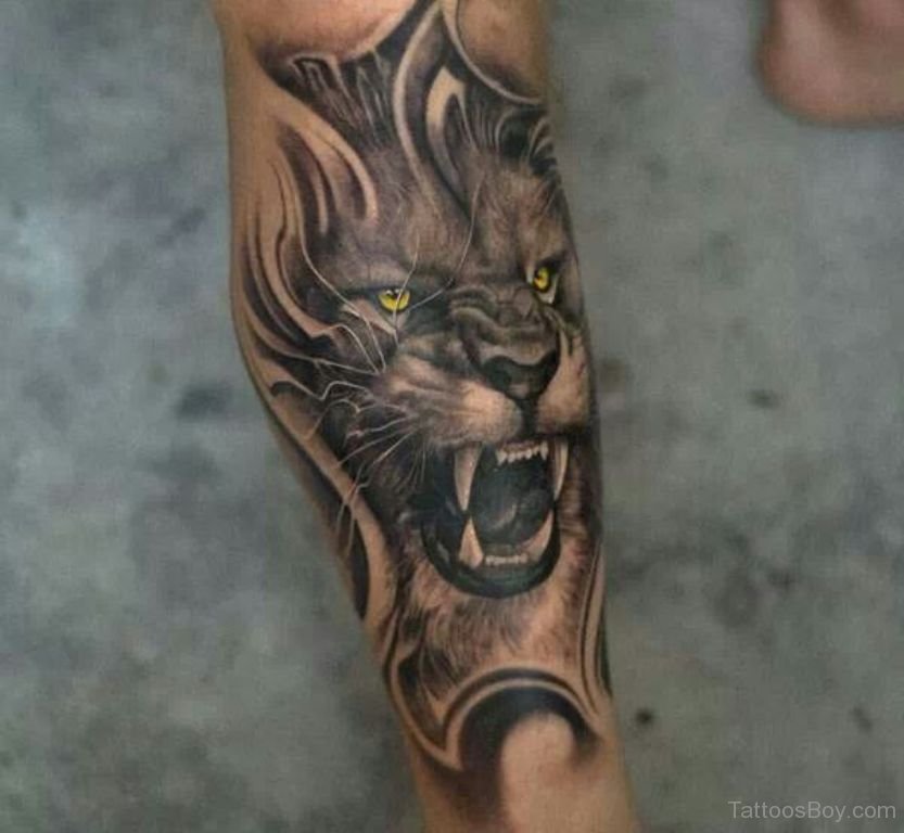 Angry Lion Tattoo On Leg
