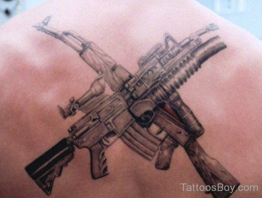Army Machine Guns Tattoo On Back-TB1004