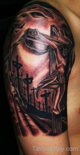 Attractive Jesus Tattoo On Half Sleeve-TB14004