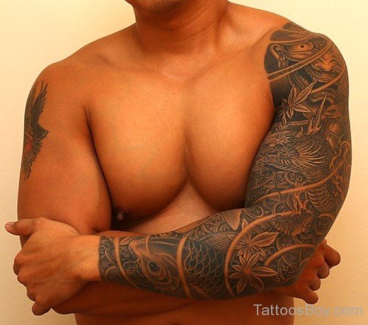 Attractive Leaf Tattoo On Full Sleeve-TB1010