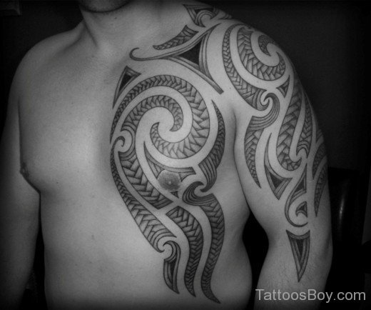 Attractive Maori Tribal Tattoo On Chest-TB1008